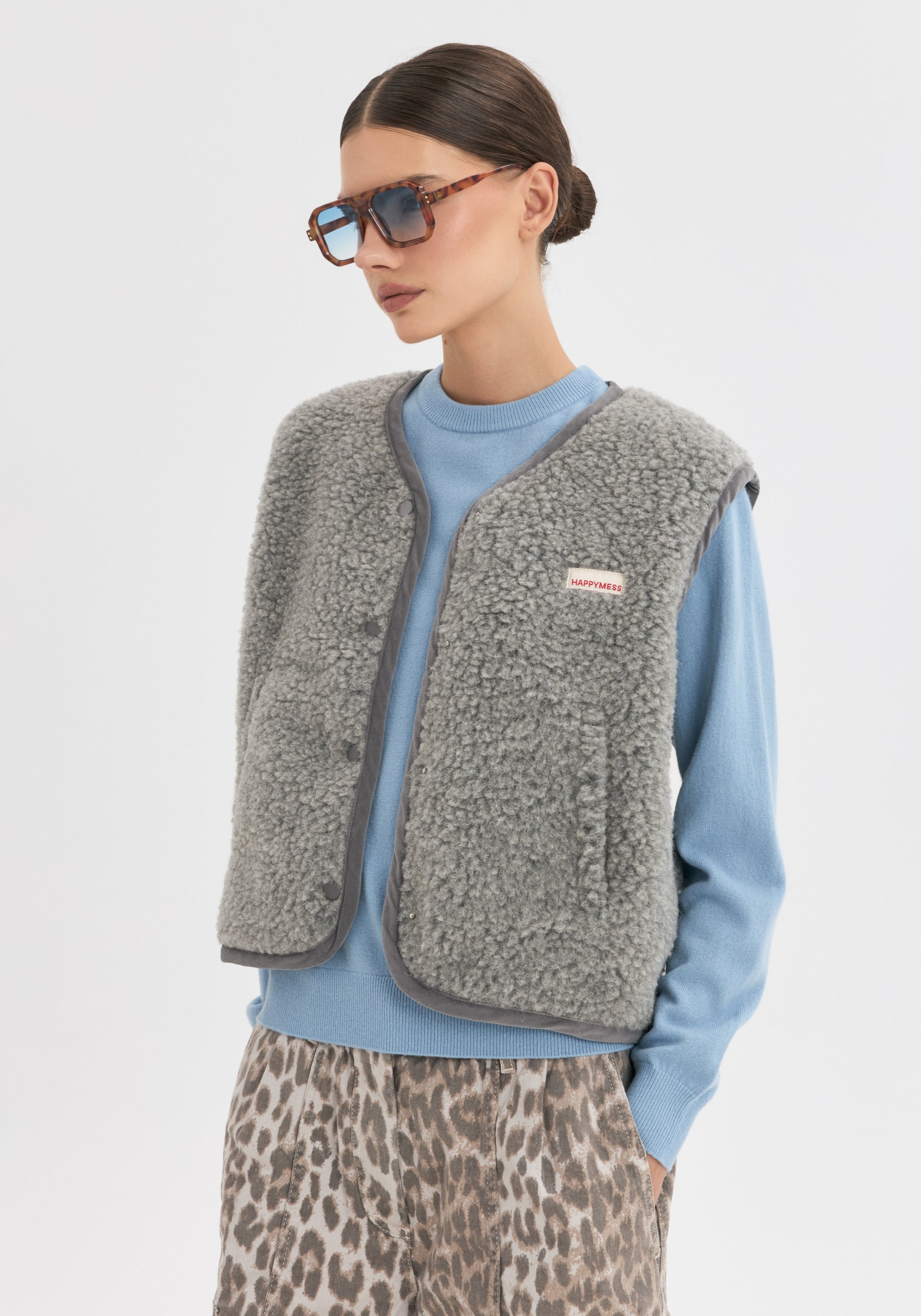 Vestă fleece din lână merinos - Teddy Stone Grey