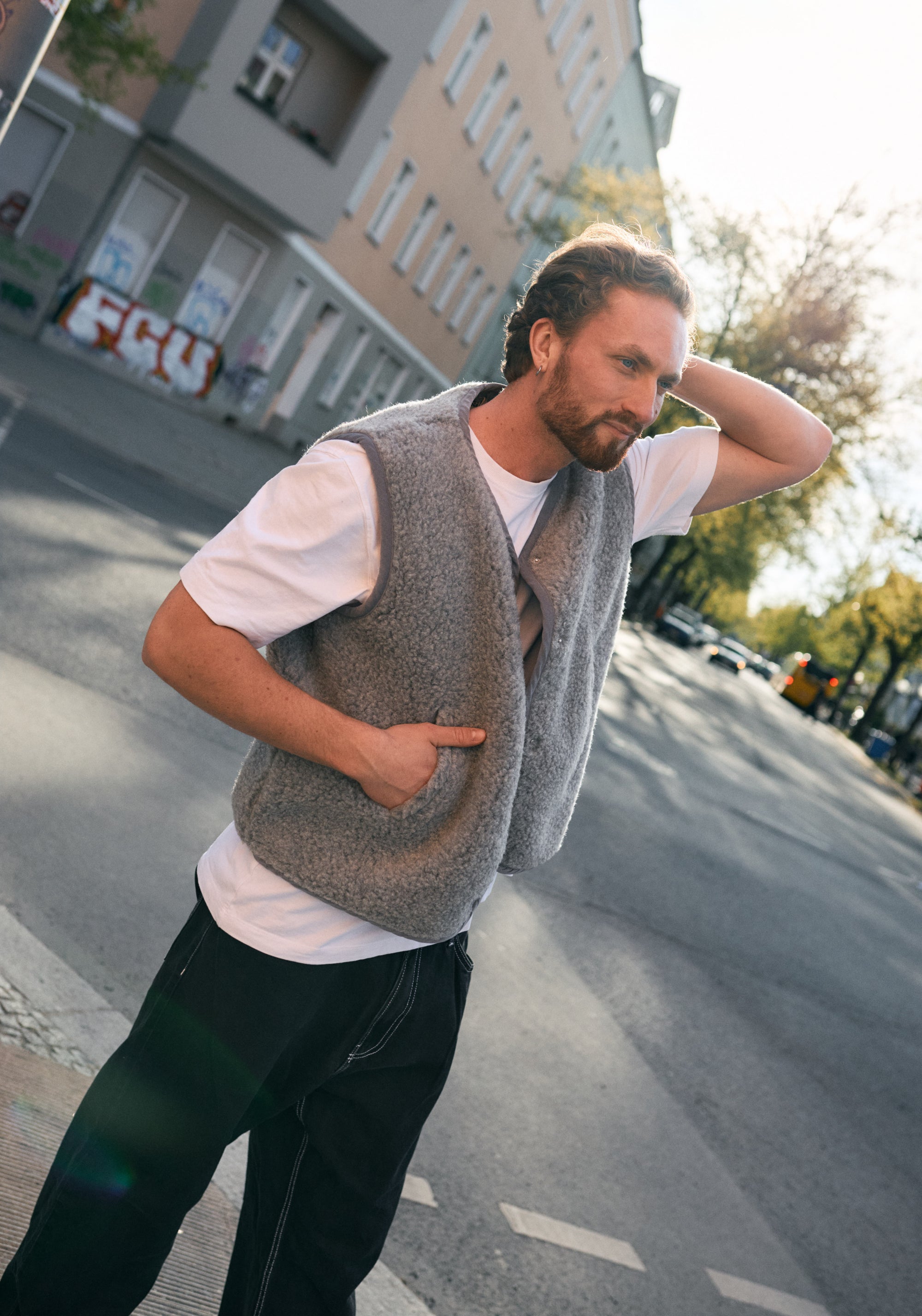 Vestă fleece din lână merinos - Teddy Stone Grey