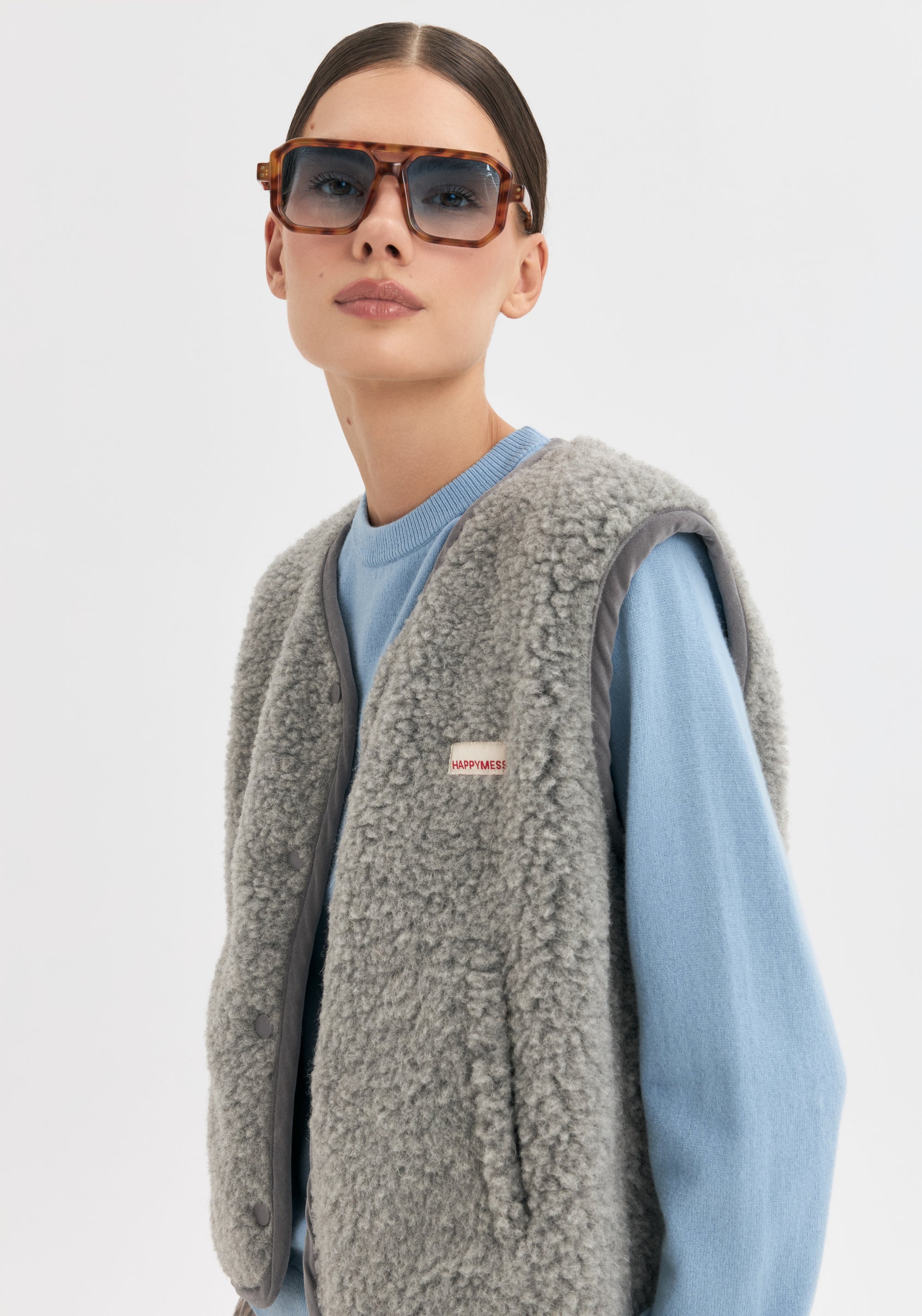 Vestă fleece din lână merinos - Teddy Stone Grey