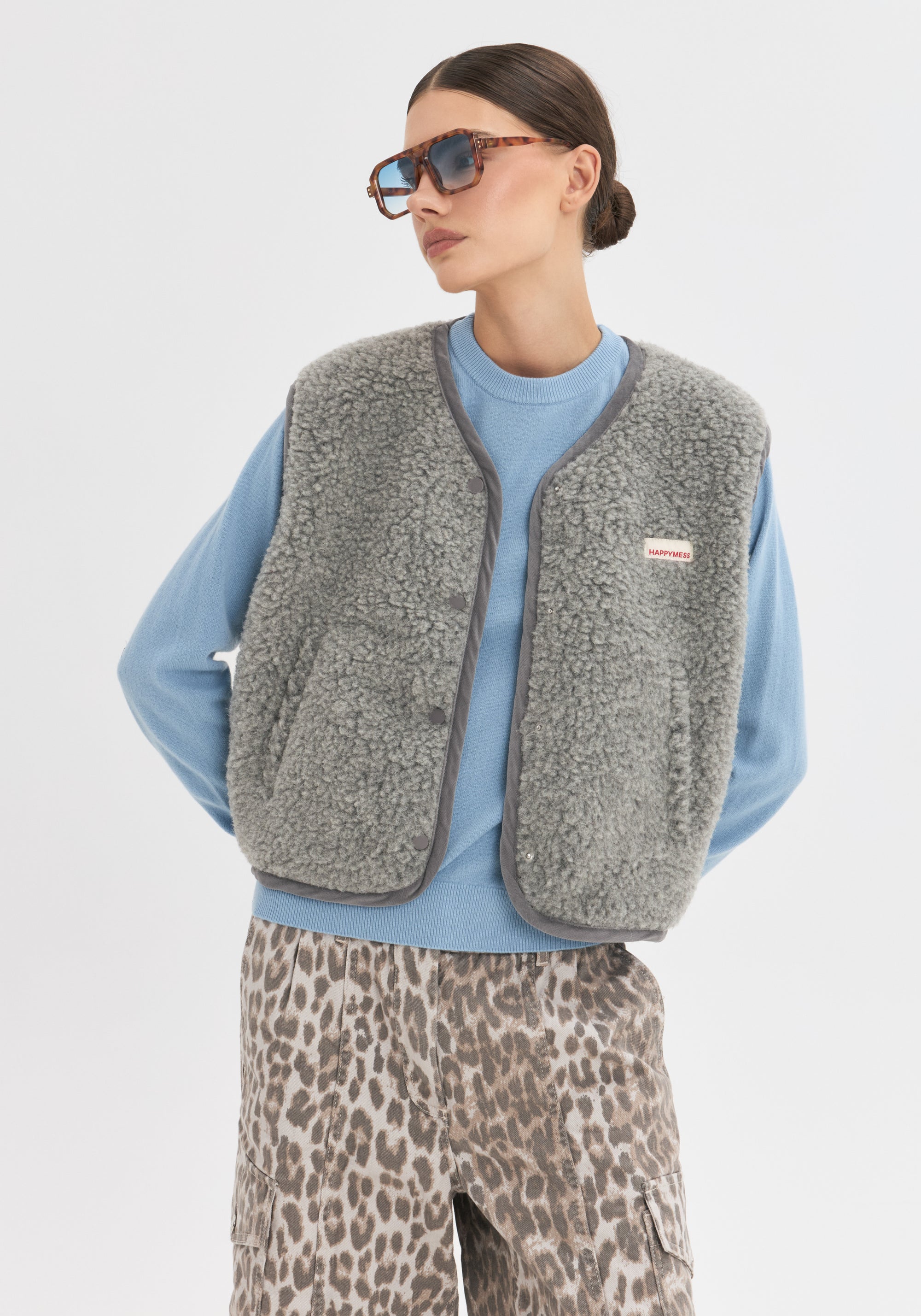 Vestă fleece din lână merinos - Teddy Stone Grey