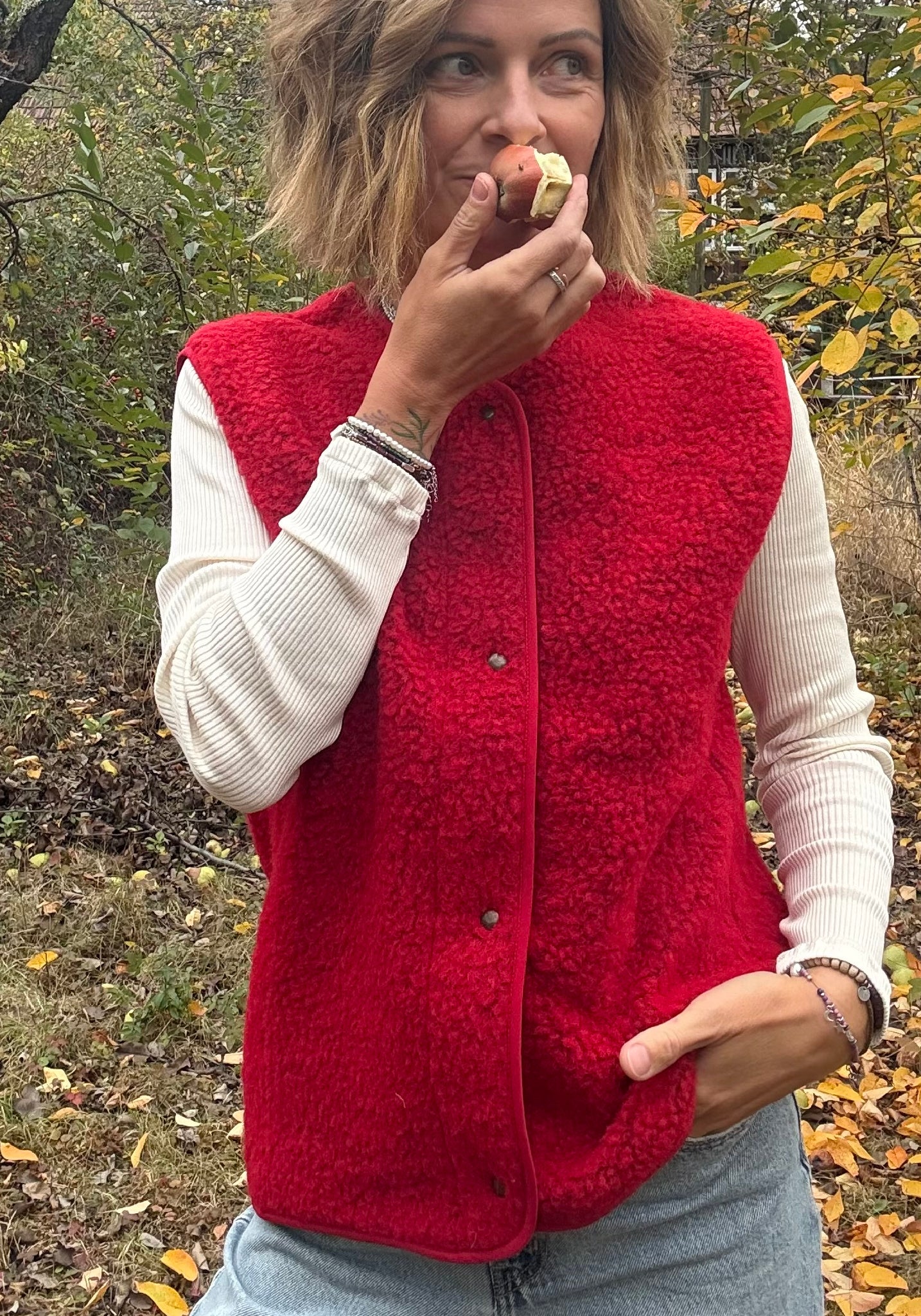 Vestă fleece din lână - Sheep Red