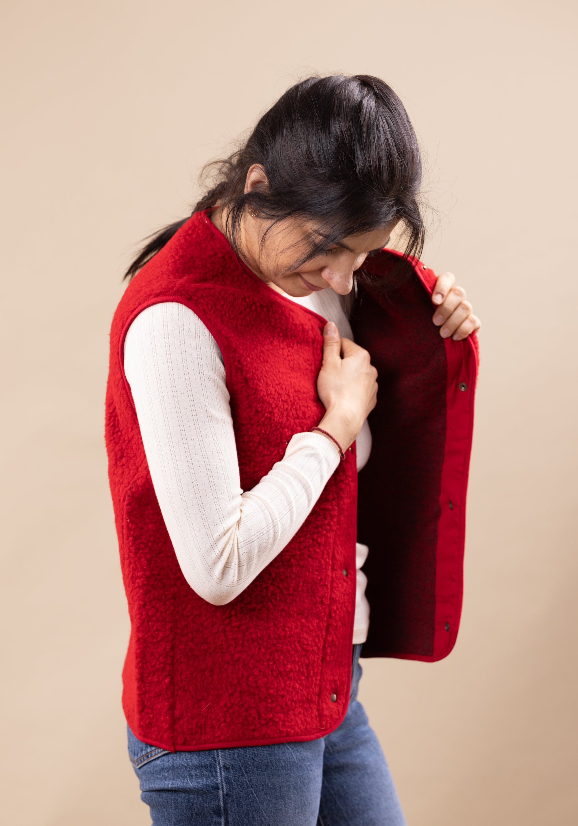 Vestă fleece din lână - Sheep Red