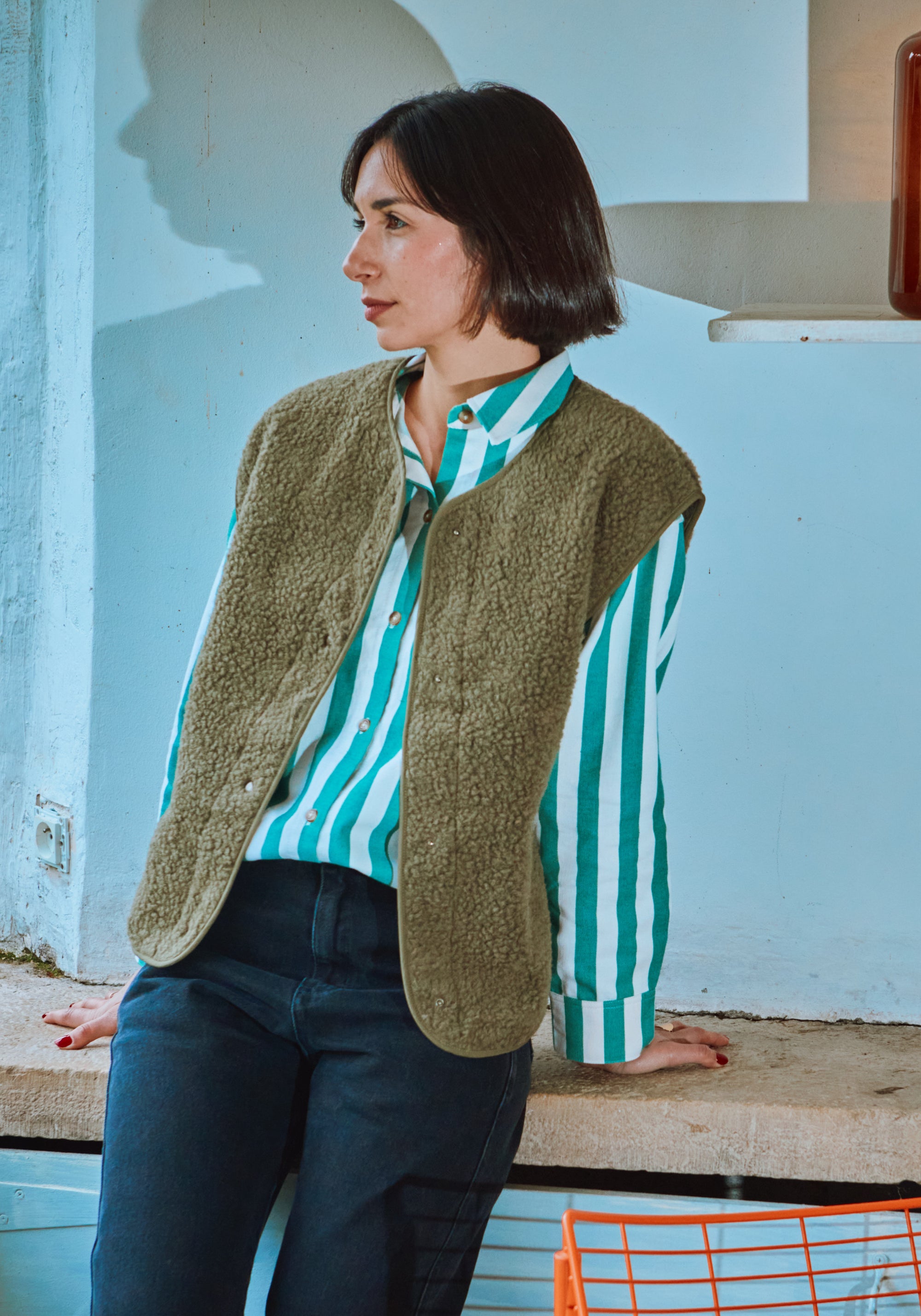 Vestă fleece din lână - Sheep Taupe Vert