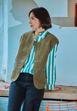 Vestă fleece din lână - Sheep Taupe Vert