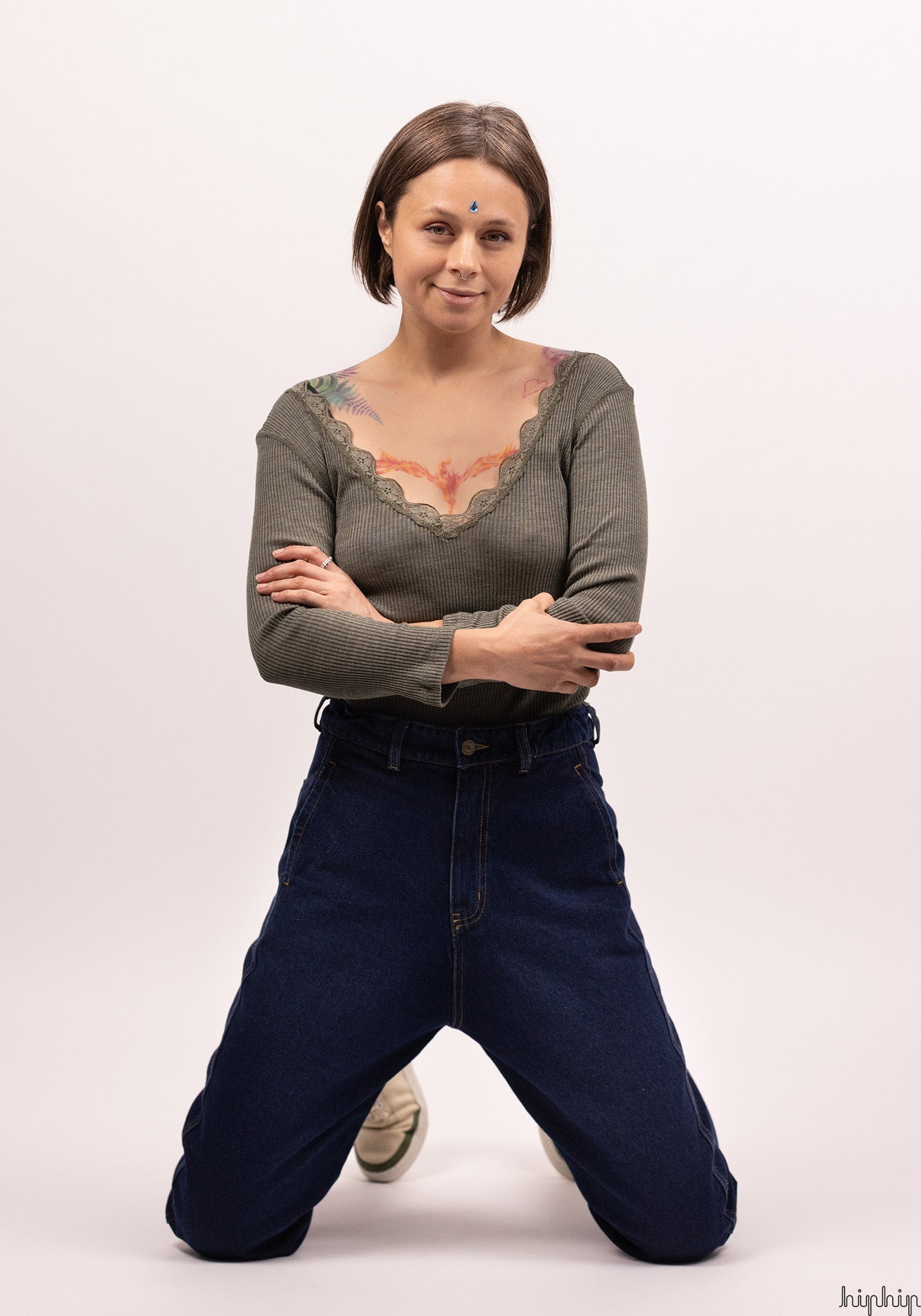 Bluză femei din lână merinos și mătase - Kate Dusty Olive Joha Woman HipHip.ro