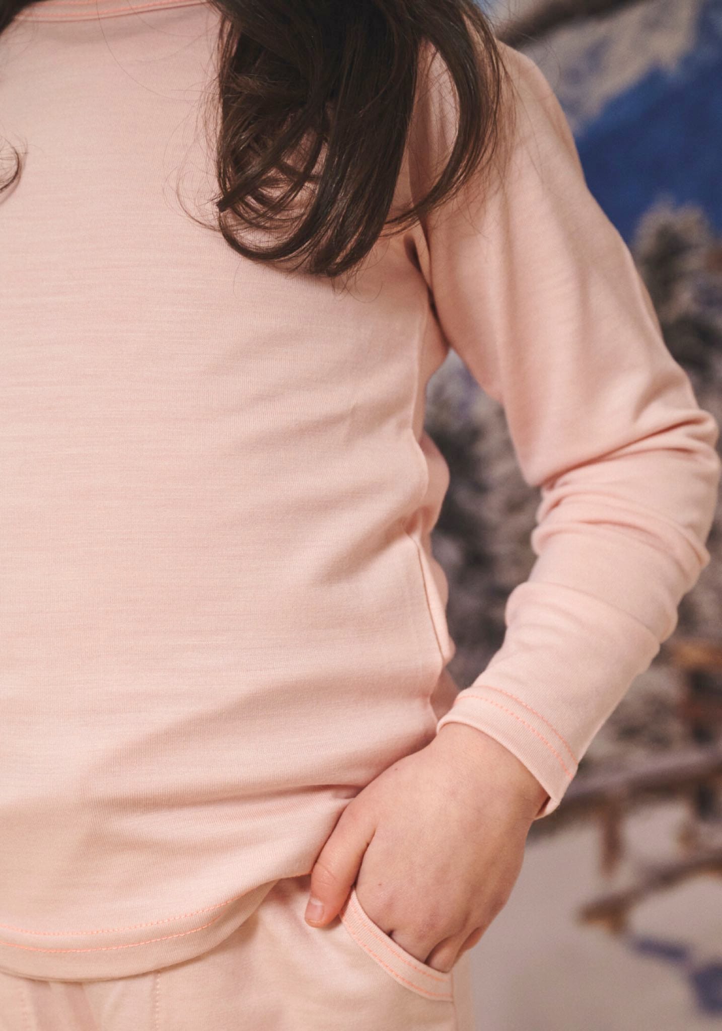 Bluză lână merinos super fină - Long Tee Pink Peach Blossom Smalls HipHip.ro