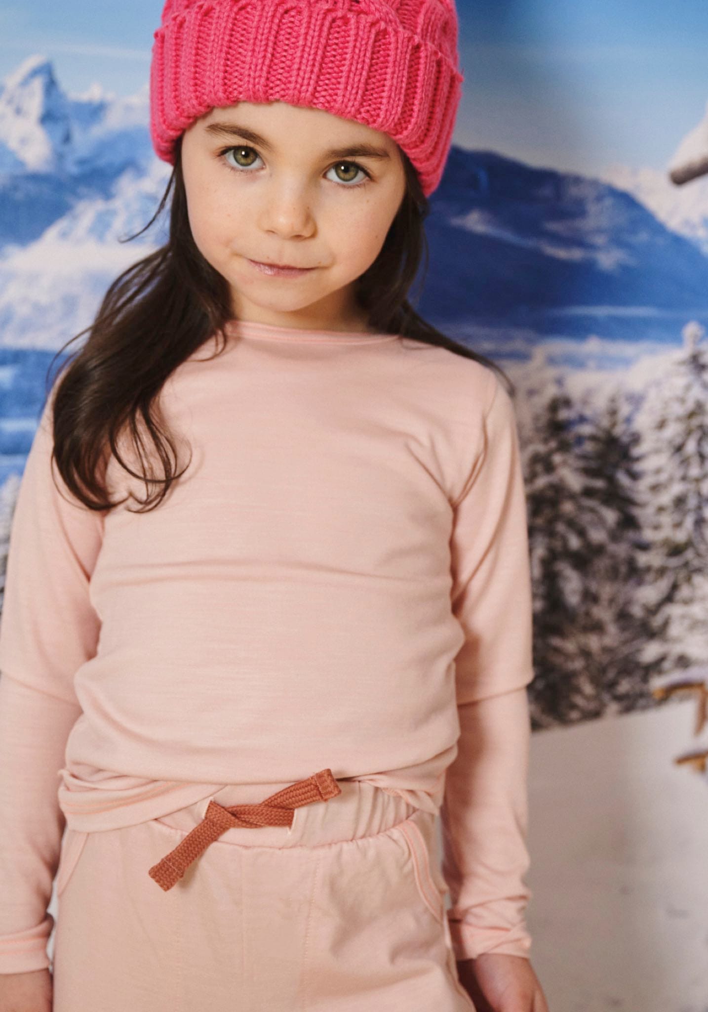 Bluză lână merinos super fină - Long Tee Pink Peach Blossom Smalls HipHip.ro