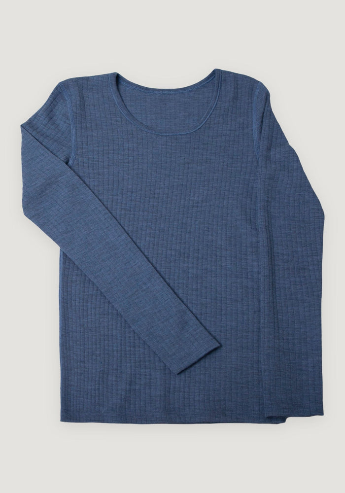 Bluză femei din lână merinos - Basic Blue Melange XS