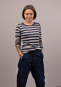 Bluză femei din lână merinos - Jeans Stripe Melange Jalfe HipHip.ro