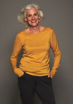 Bluză femei din lână merinos super fină - Ever Long Mustard Smalls HipHip.ro