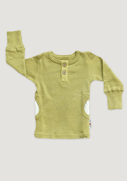 Bluză lână merinos - Henley Pockets Pea Green ManyMonths HipHip.ro