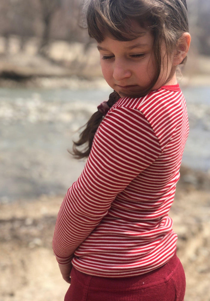 Bluză seamless din lână merinos și mătase - Red Stripes Cosilana HipHip.ro