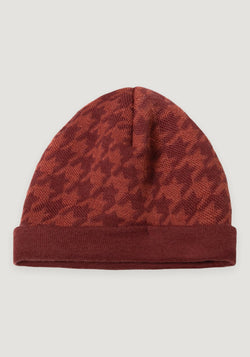 Caciulă dublată (beanie) brushed din lână merinos - Houndstooth Bordeaux Joha HipHip.ro