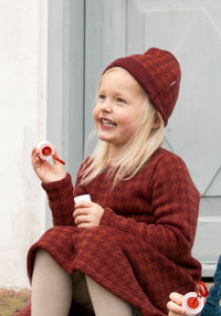 Caciulă dublată (beanie) brushed din lână merinos - Houndstooth Bordeaux Joha HipHip.ro