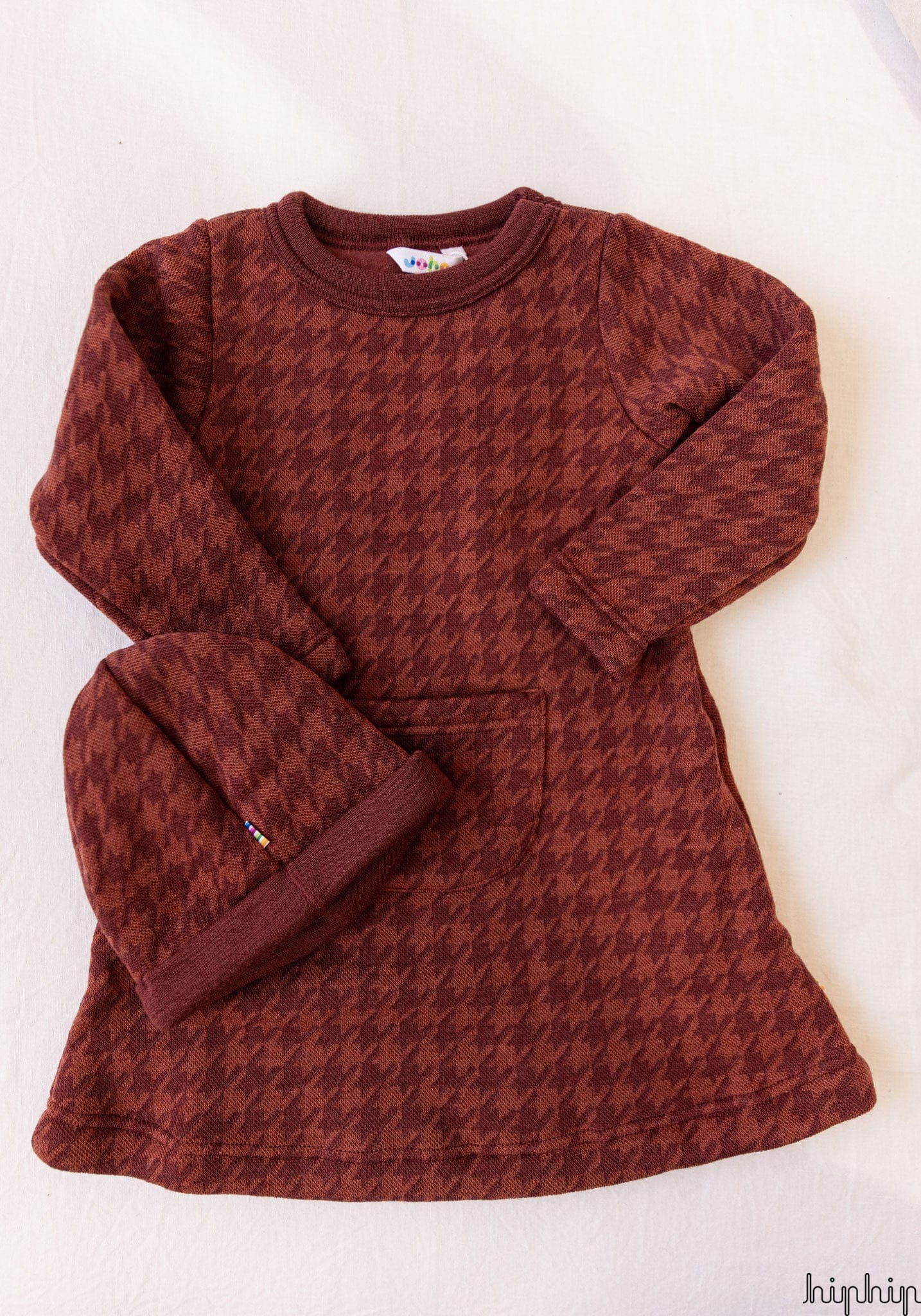 Caciulă dublată (beanie) brushed din lână merinos - Houndstooth Bordeaux Joha HipHip.ro