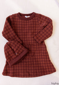 Caciulă dublată (beanie) brushed din lână merinos - Houndstooth Bordeaux Joha HipHip.ro