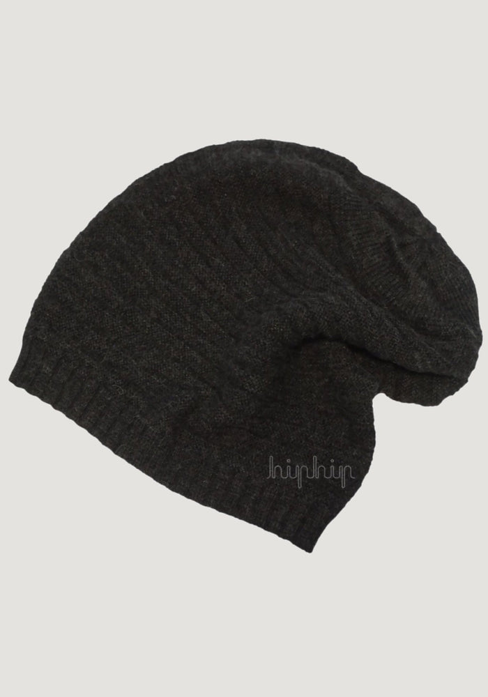 Căciulă long beanie din baby alpaca - Anthracite