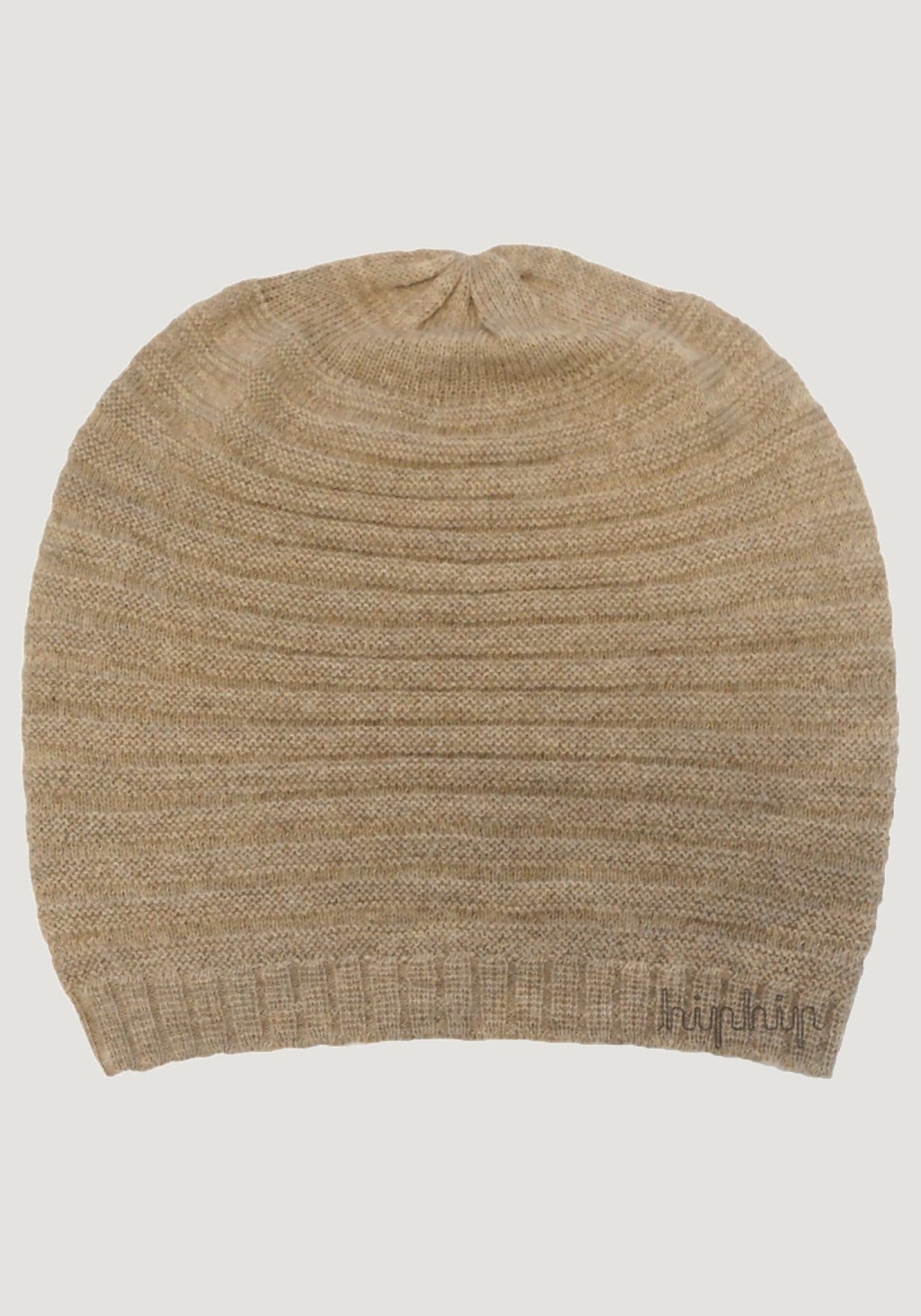 Căciulă long beanie din baby alpaca - Beige Melange