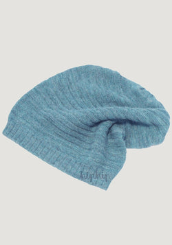 Căciulă long beanie din baby alpaca - Dusty Blue Melange