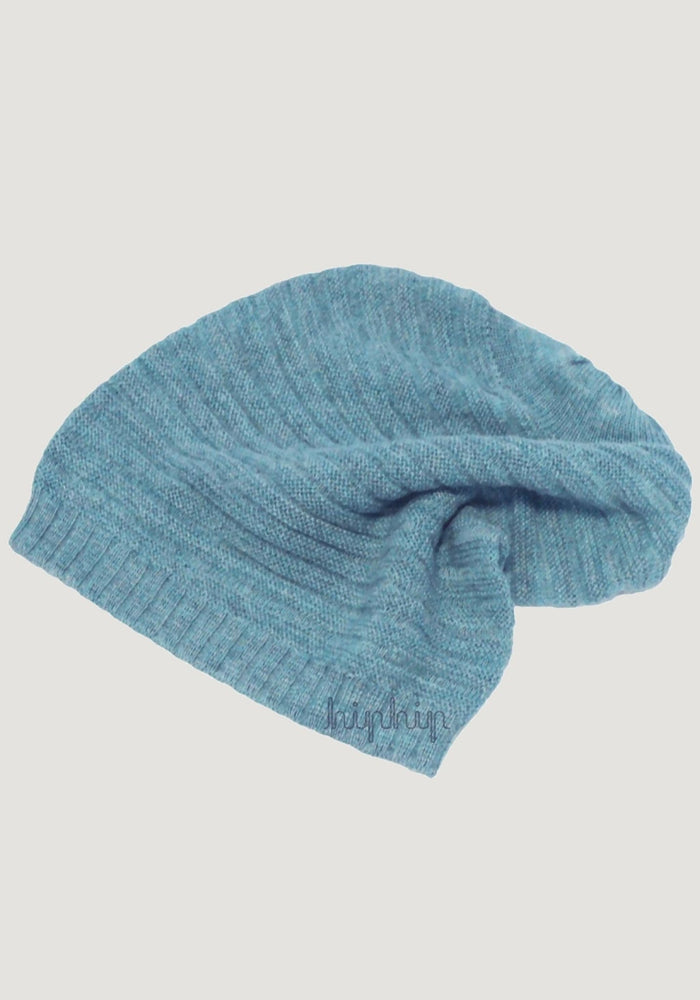Căciulă long beanie din baby alpaca - Dusty Blue Melange