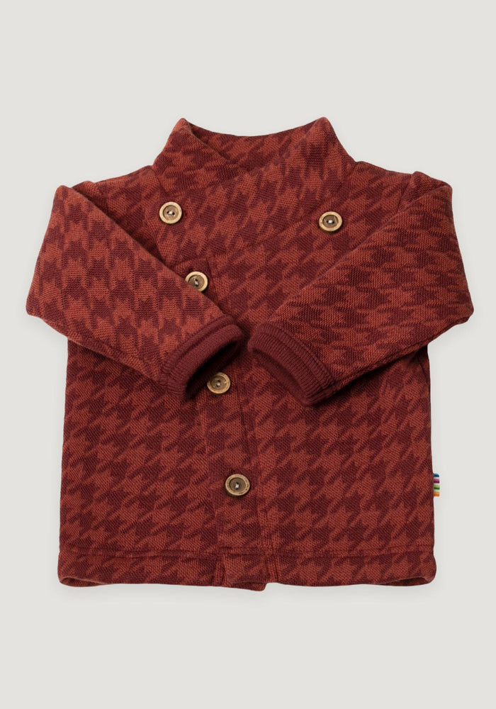 Cardigan kimono brushed din lână merinos - Houndstooth Bordeaux Joha HipHip.ro