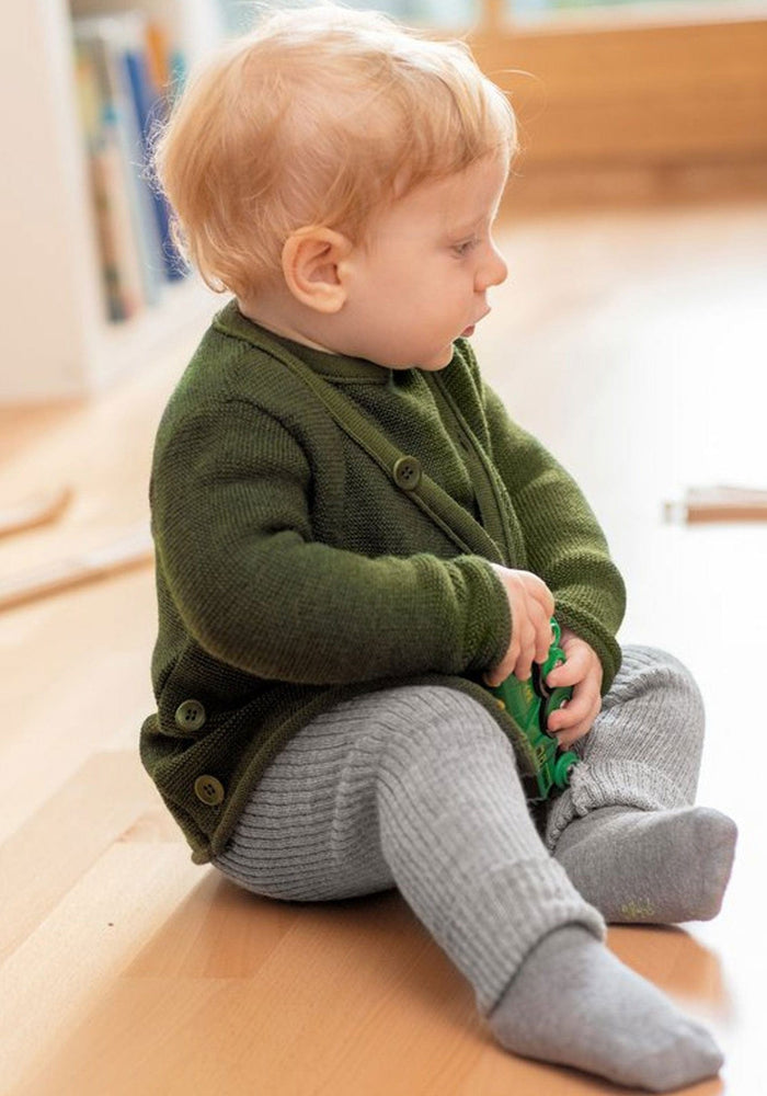 Cardigan kimono lână merinos - Olive/Anthracite Disana HipHip.ro