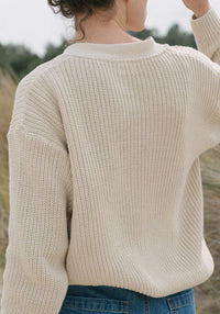Cardigan knit femei din bumbac - Mate Almond Milk Poudre Organic HipHip.ro