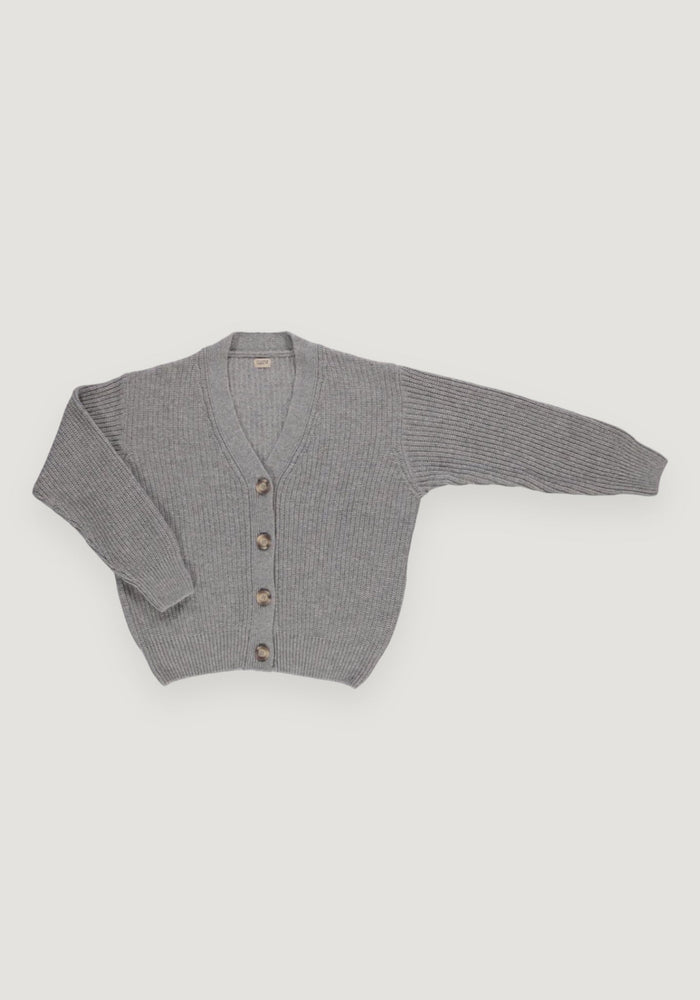Cardigan knit femei din lână și cașmir reciclate - Mate Gris Poudre Organic HipHip.ro