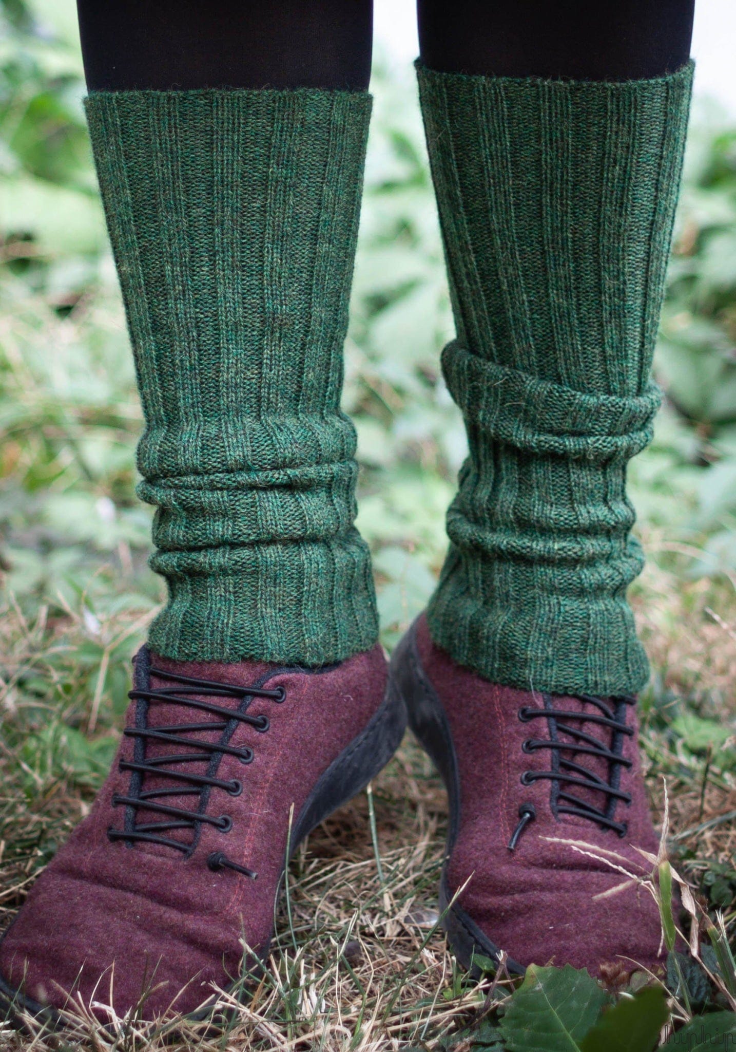 Jambiere din baby alpaca - Moss Green Melange