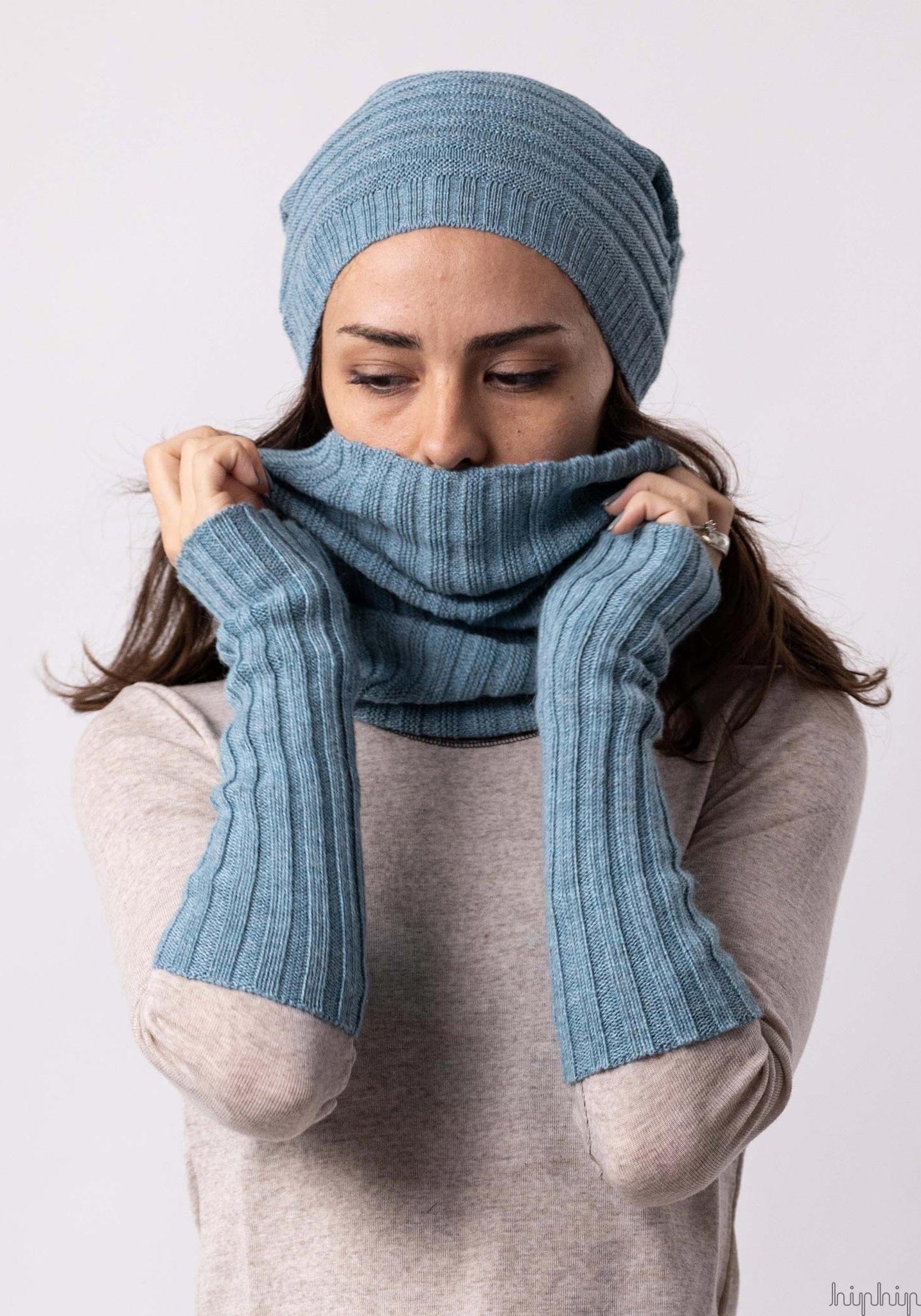 Manșete adulți / Jambiere copii din baby alpaca - Dusty Blue Melange De Colores HipHip.ro