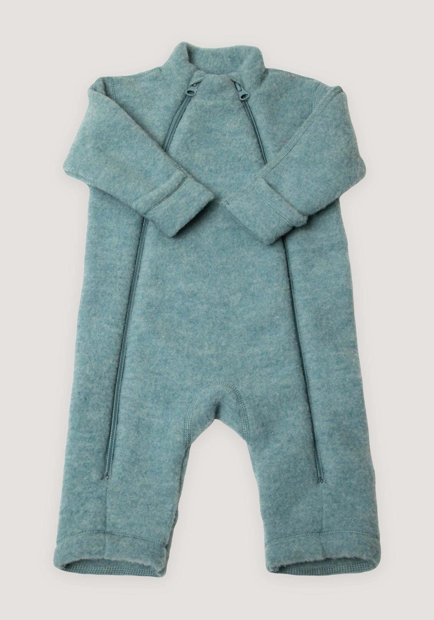 Overall cu mănuși și botoși fleece din lână merinos - Aqua Melange 60