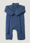 Overall cu mănuși și botoși fleece din lână merinos - Blue Melange 60