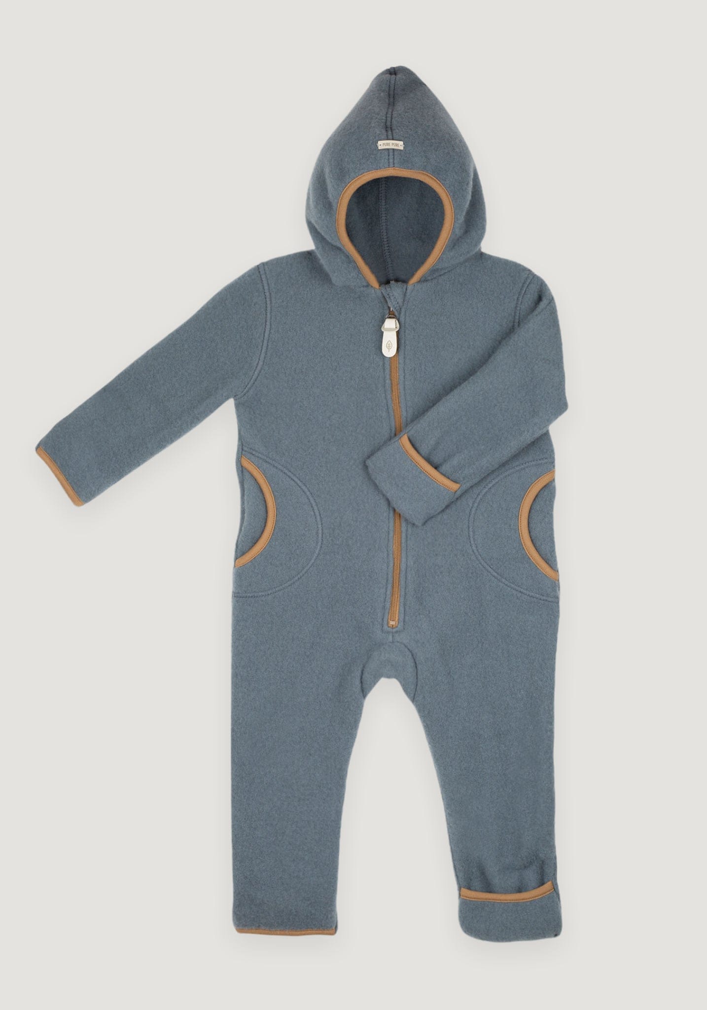 Overall fleece cu botoși și mănuși din lână merinos - Storm Blue Pure Pure HipHip.ro