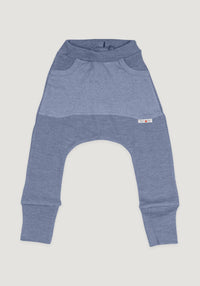 Pantaloni baggy din lână merinos - Kangaroo Blue Mist ManyMonths HipHip.ro