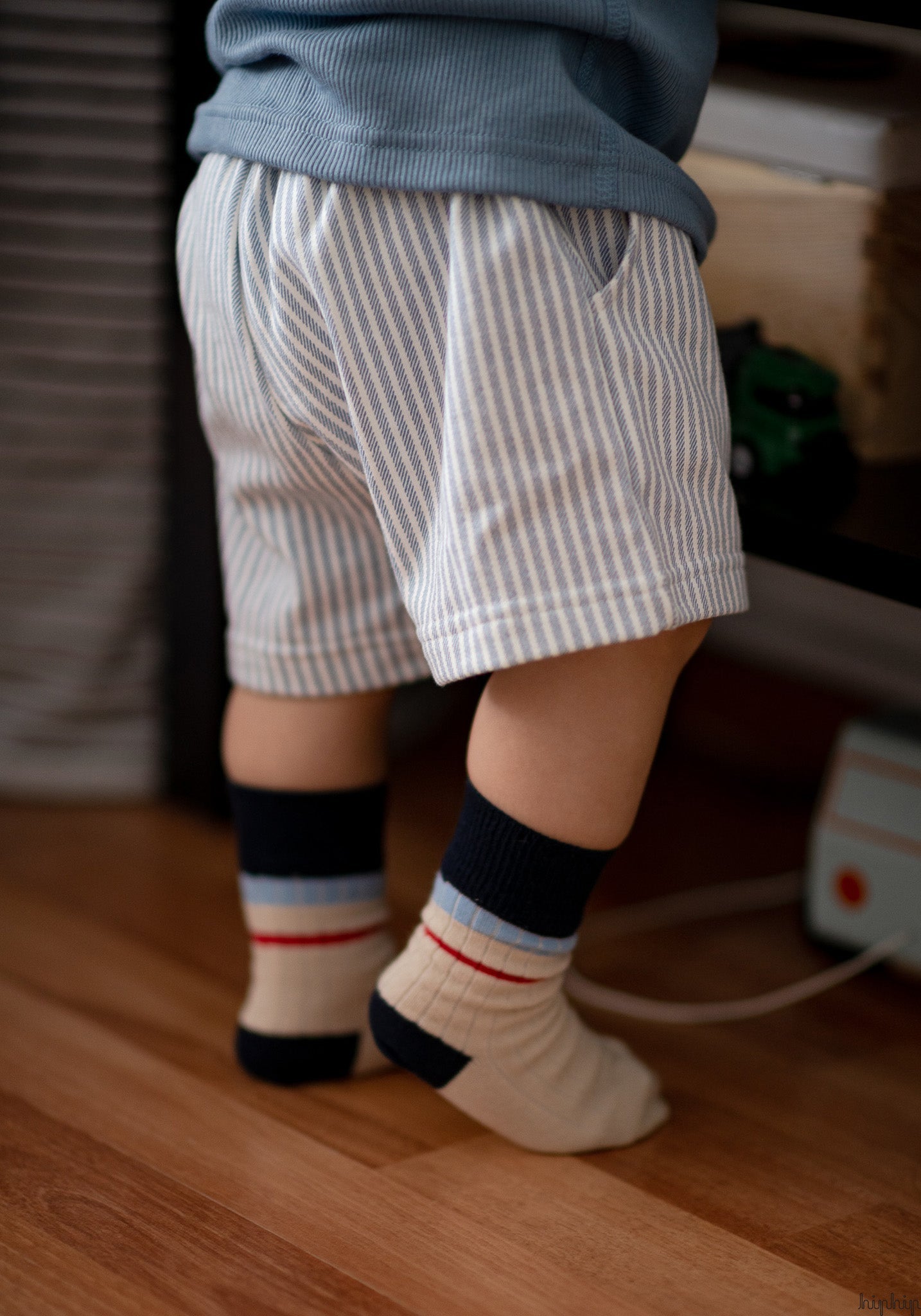 Pantaloni scurți bumbac - Milk Stripe White/Blue Joha HipHip.ro
