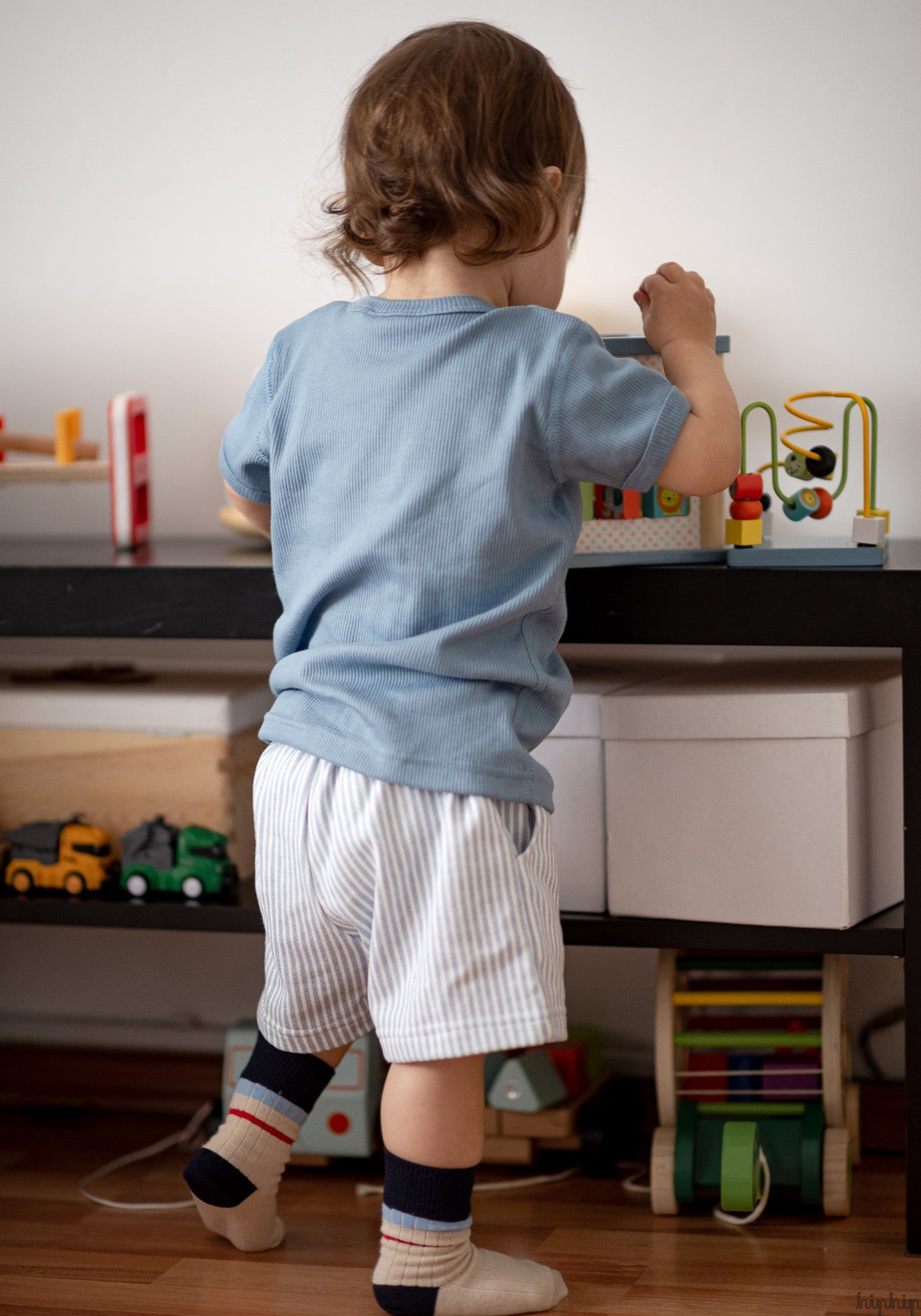 Pantaloni scurți bumbac - Milk Stripe White/Blue Joha HipHip.ro