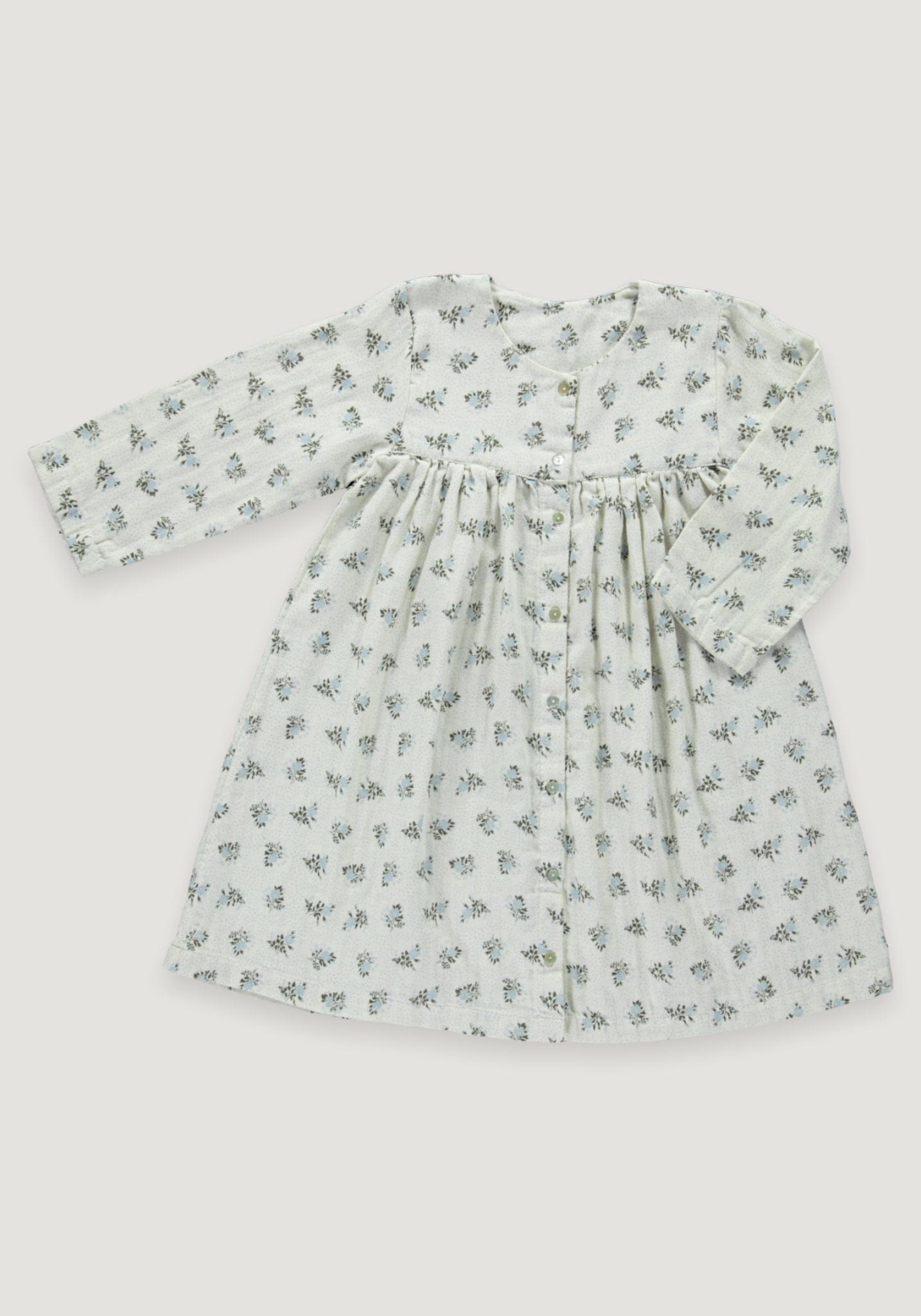 Rochie din muselină dublă de bumbac - Aubepine Fleurs Blue Fog Poudre Organic HipHip.ro