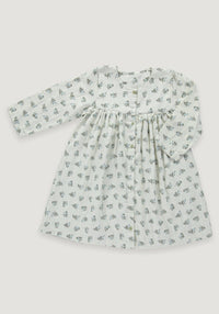 Rochie din muselină dublă de bumbac - Aubepine Fleurs Blue Fog Poudre Organic HipHip.ro
