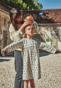 Rochie din muselină dublă de bumbac - Aubepine Fleurs Blue Fog Poudre Organic HipHip.ro