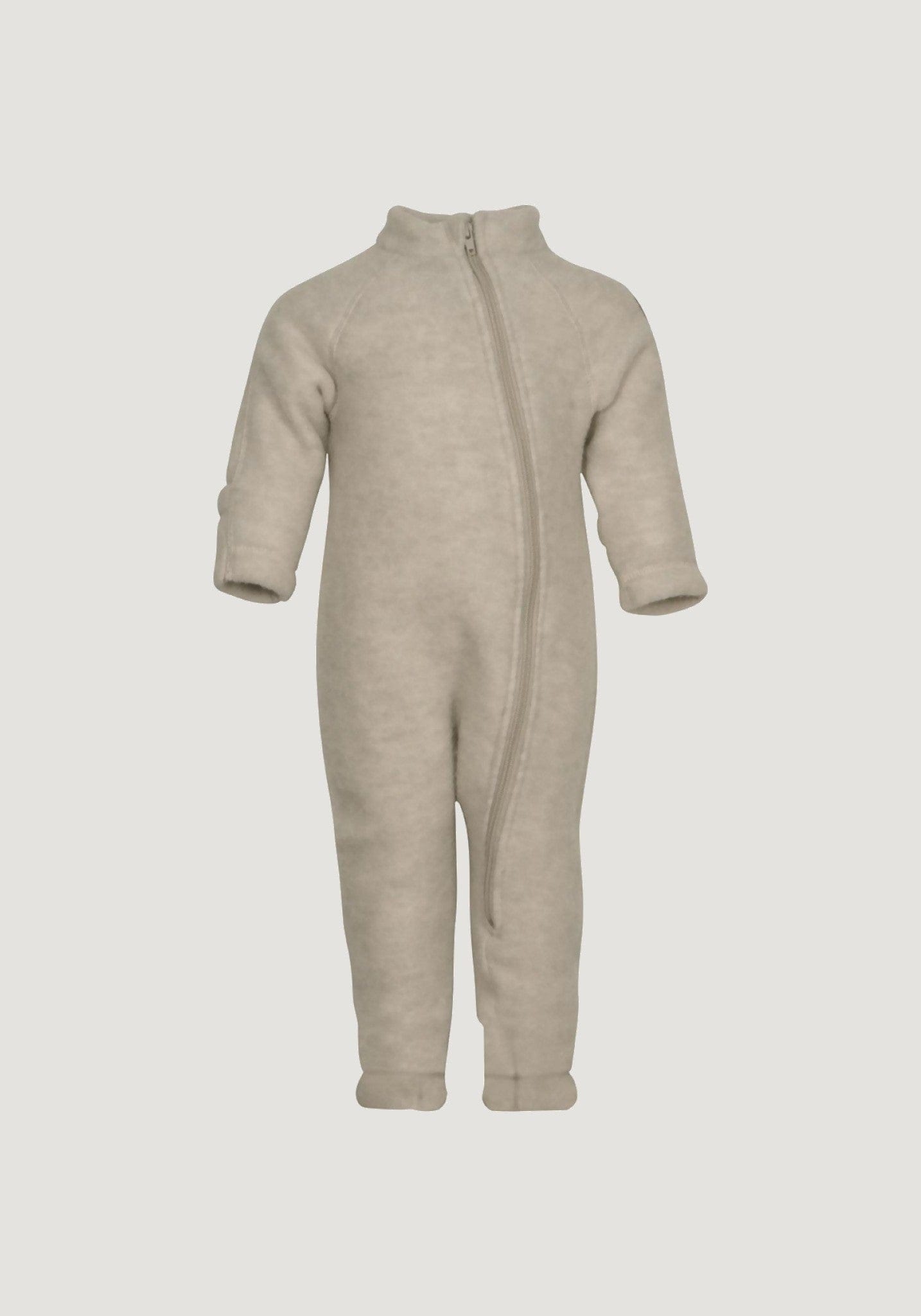 Overall fleece cu mănuși și botoși din lână merinos - Melange Offwhite Mikk-line HipHip.ro