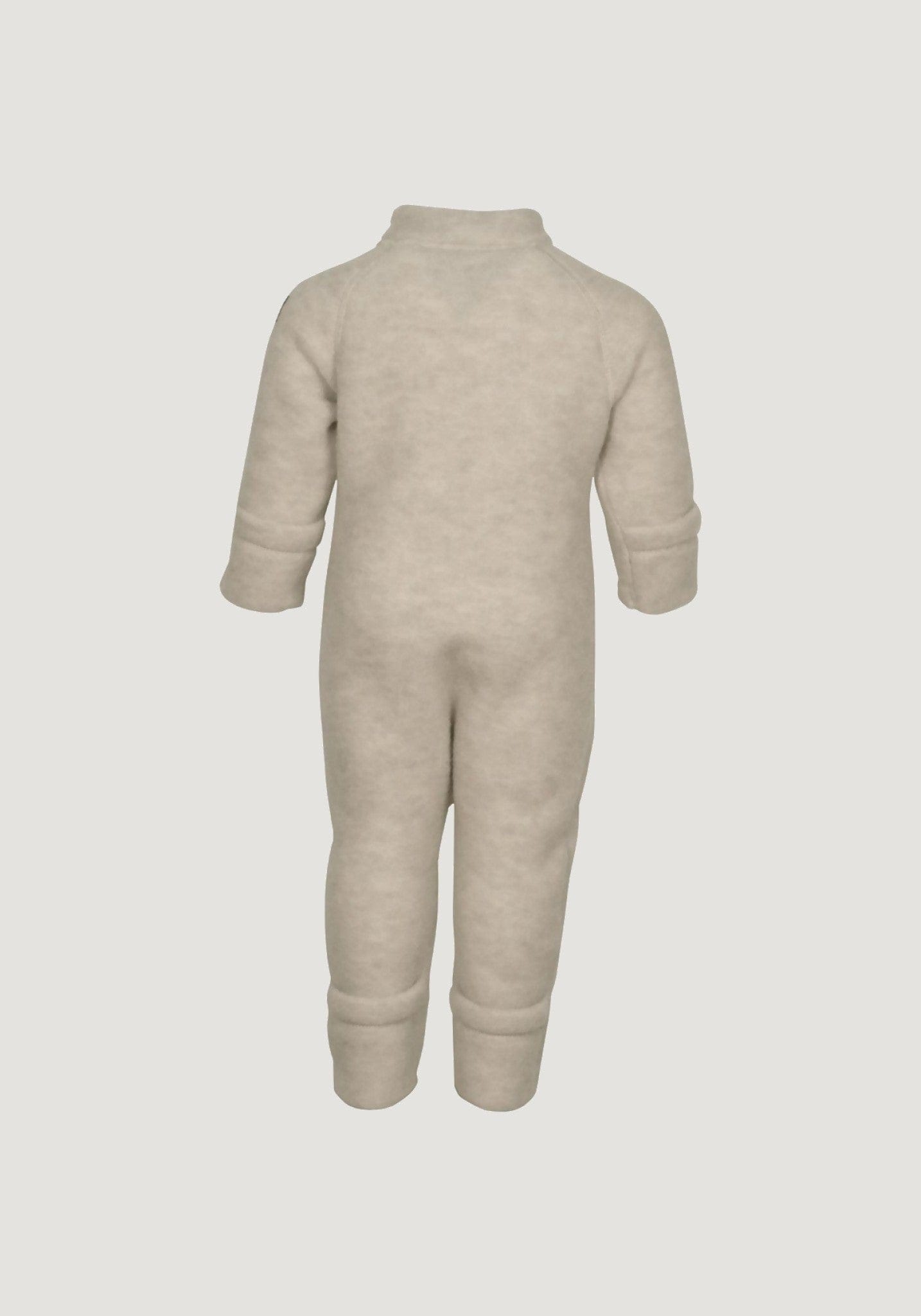 Overall fleece cu mănuși și botoși din lână merinos - Melange Offwhite Mikk-line HipHip.ro