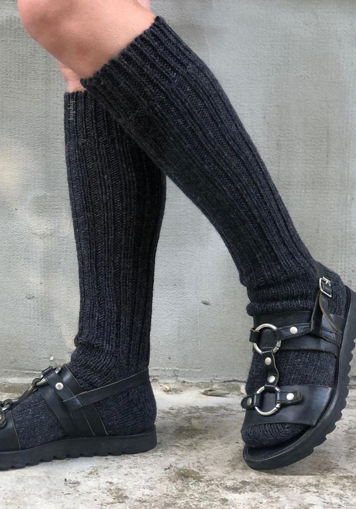 Șosete chunky femei din lână - Knee Anthracite Hirsch Natur HipHip.ro