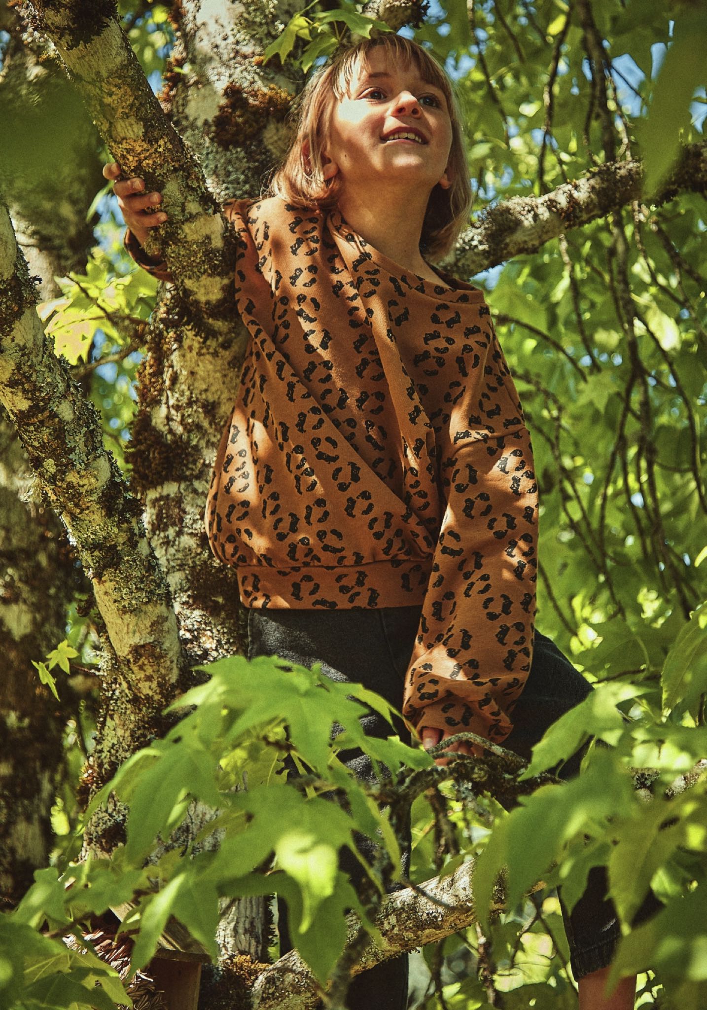 Sweatshirt molton din bumbac - Jojoba Leopard Poudre Organic HipHip.ro