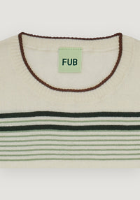 Tricou bumbac - Extrafin Stripe Ecru/Green 100