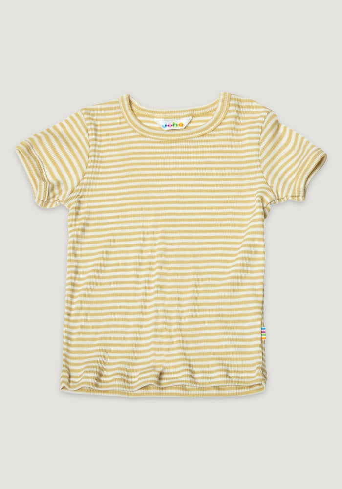 Tricou din lână merinos și mătase - Yellow Stripe 90