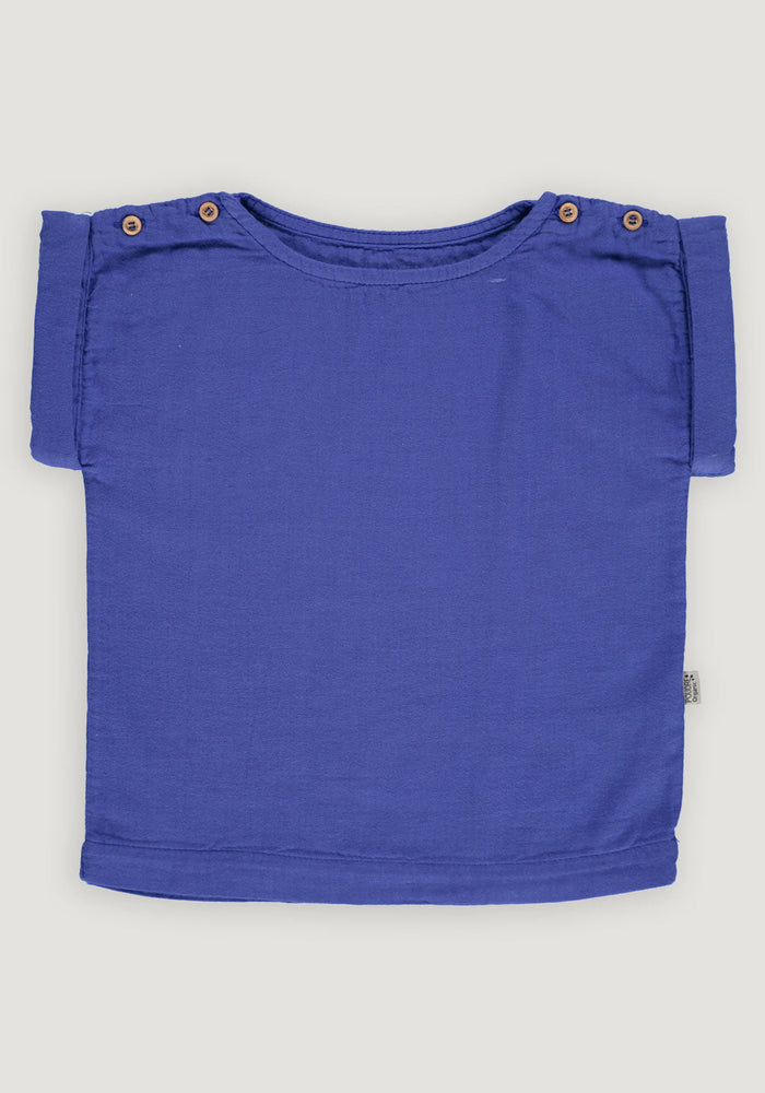 Tricou din muselină dublă de bumbac - Lin Dazzling Blue Poudre Organic HipHip.ro