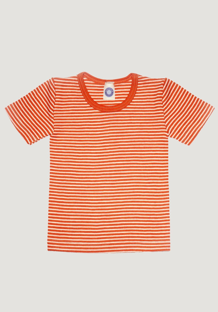 Tricou seamless din lână merinos și mătase - Orange Stripes Cosilana HipHip.ro