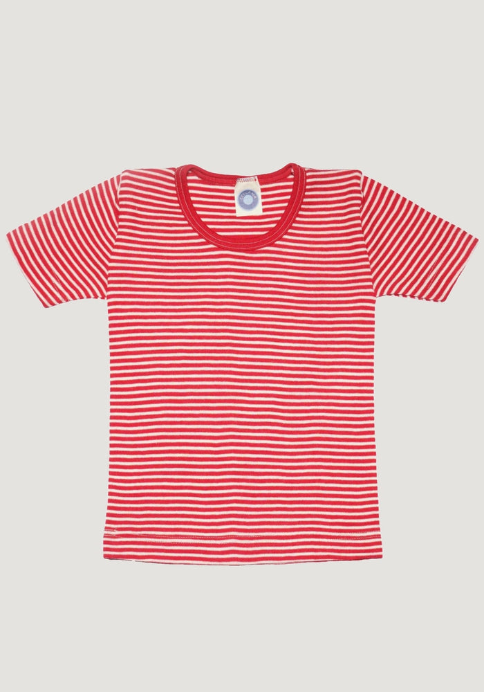 Tricou seamless din lână merinos și mătase - Red Stripes Cosilana HipHip.ro